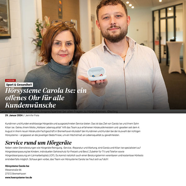 Bericht über Carola Ise mit Sohn Kilian Ise