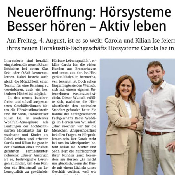 Nordsee-Zeitung Zeitungsartikel Hörsysteme Carola Ise
